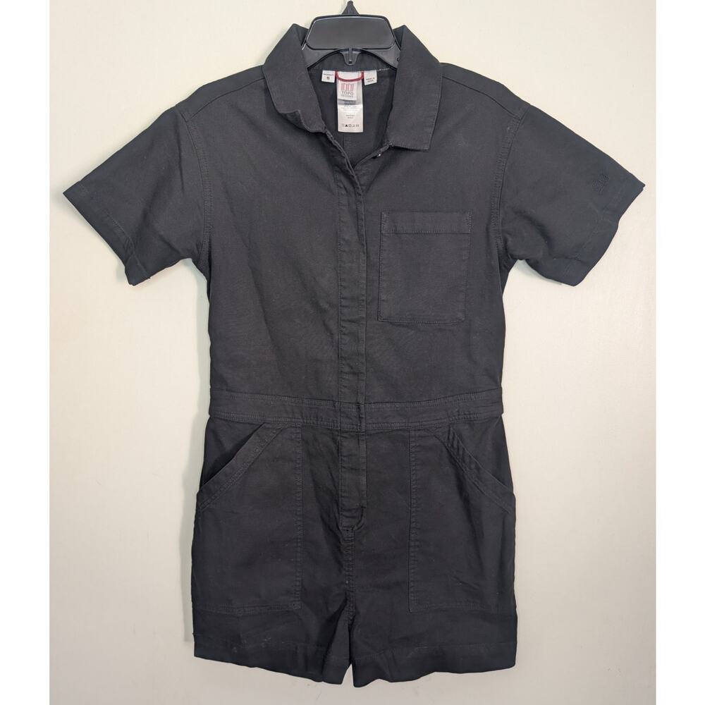 Topo Designs Sustainably Made Dirt Short Coverall Romper in Black, Size Small - Picture 7 of 12